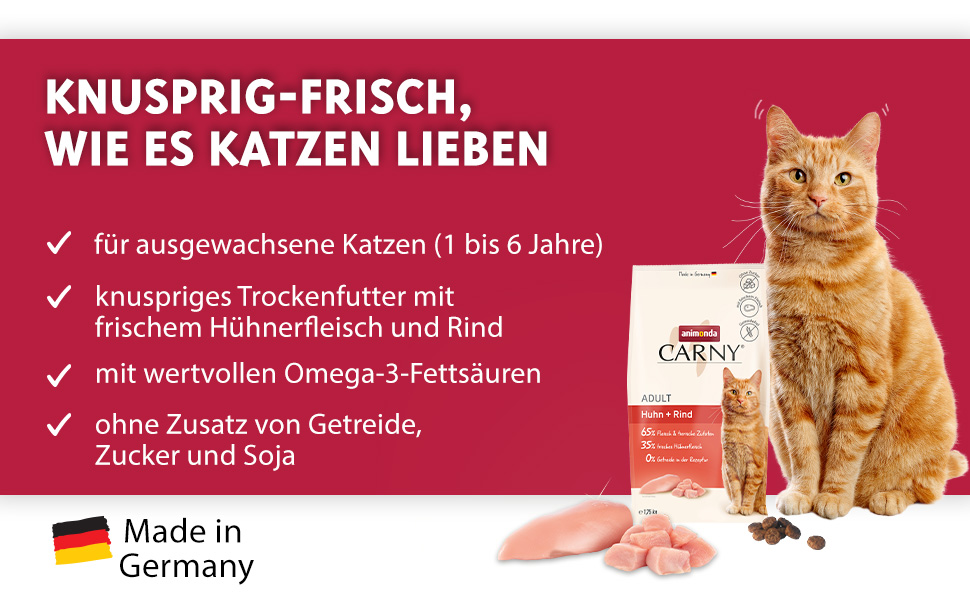 animonda Carny Katzen Trockenfutter Huhn und Rind (1 x 1,75 kg), Trockenfutter für ausgewachsene Katzen ohne Zucker und Getreide, mit frischem Hühnerfleisch und Rinderprotein animonda carny katzen trockenfutter huhn und rind (1 x 1,75 kg), trockenfutter für ausgewachsene katzen ohne zucker und getreide, mit frischem hühnerfleisch und rinderprotein