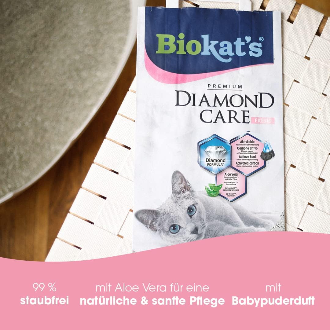 biokat's diamond care fresh katzenstreu mit babypuder duft feine klumpstreu aus bentonit mit aktivkohle und aloe vera 1 sack (1 x 10 l) biokat's diamond care fresh katzenstreu mit babypuder duft feine klumpstreu aus bentonit mit aktivkohle und aloe vera 1 sack (1 x 10 l)