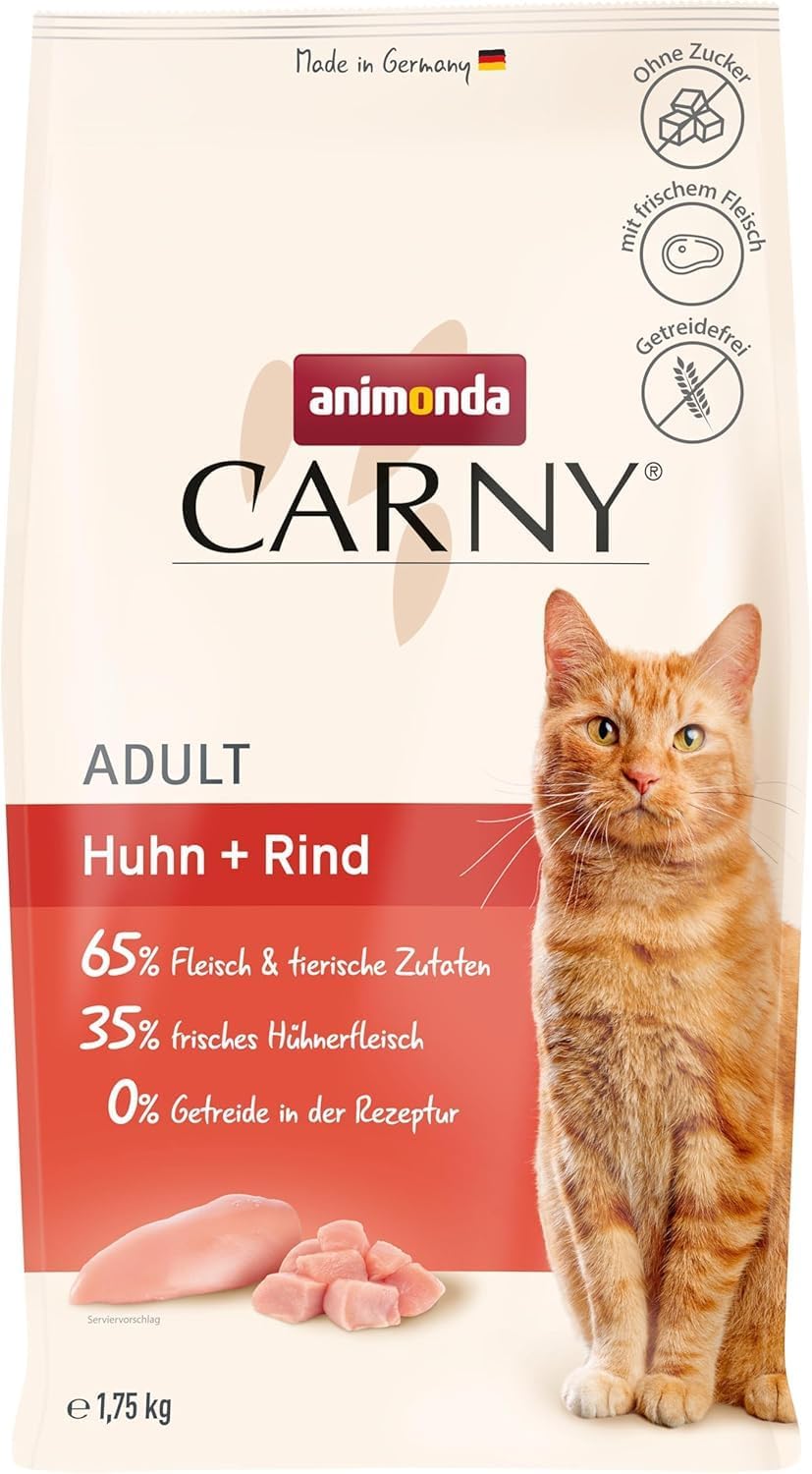 animonda carny katzen trockenfutter huhn und rind (1 x 1,75 kg), trockenfutter für ausgewachsene katzen ohne zucker und getreide, mit frischem hühnerfleisch und rinderprotein animonda carny katzen trockenfutter huhn und rind (1 x 1,75 kg), trockenfutter für ausgewachsene katzen ohne zucker und getreide, mit frischem hühnerfleisch und rinderprotein