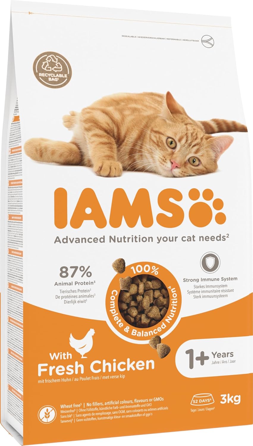 iams katzenfutter trocken mit huhn trockenfutter für katzen im alter von 1 6 jahren, 3 kg iams katzenfutter trocken mit huhn trockenfutter für katzen im alter von 1 6 jahren, 3 kg