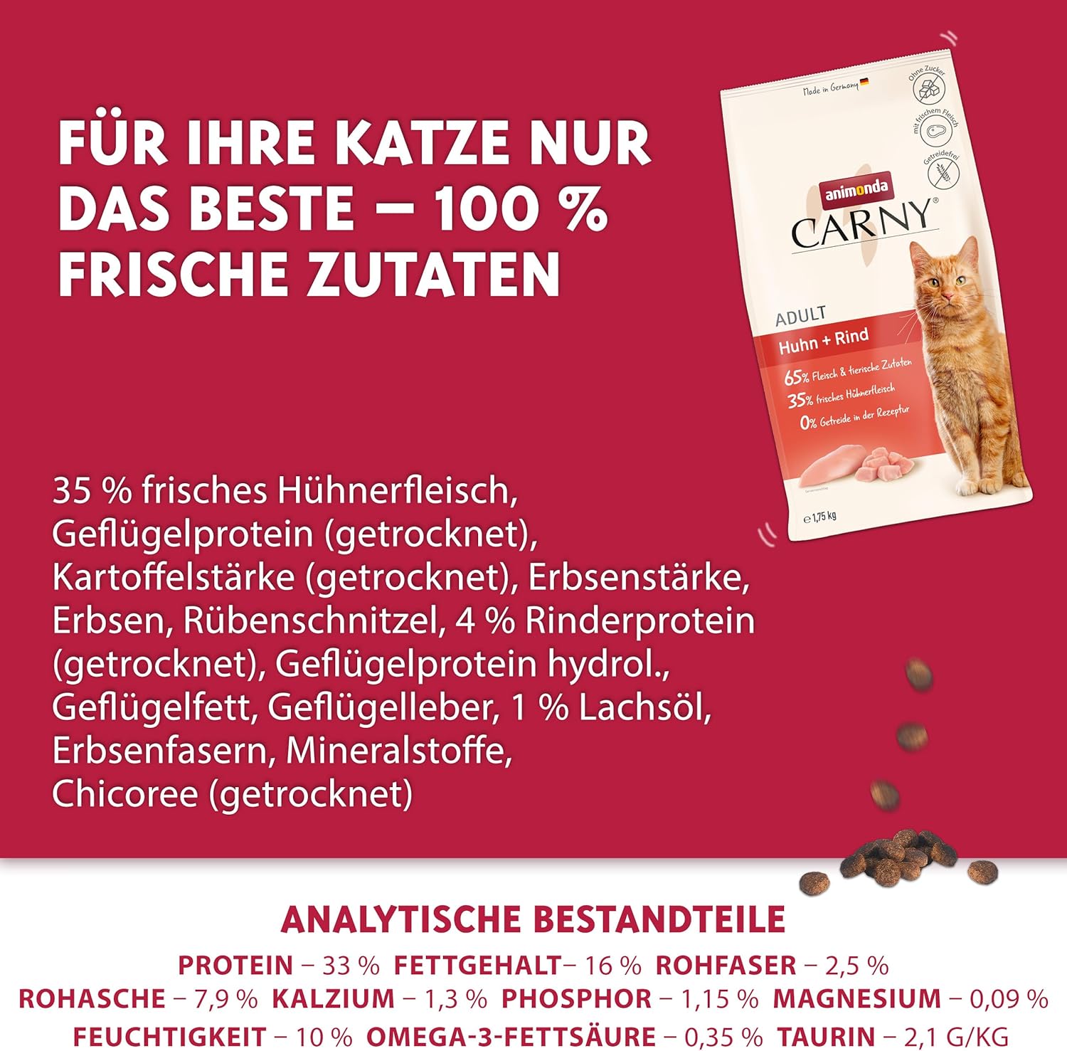 animonda carny katzen trockenfutter huhn und rind (1 x 1,75 kg), trockenfutter für ausgewachsene katzen ohne zucker und getreide, mit frischem hühnerfleisch und rinderprotein animonda carny katzen trockenfutter huhn und rind (1 x 1,75 kg), trockenfutter für ausgewachsene katzen ohne zucker und getreide, mit frischem hühnerfleisch und rinderprotein